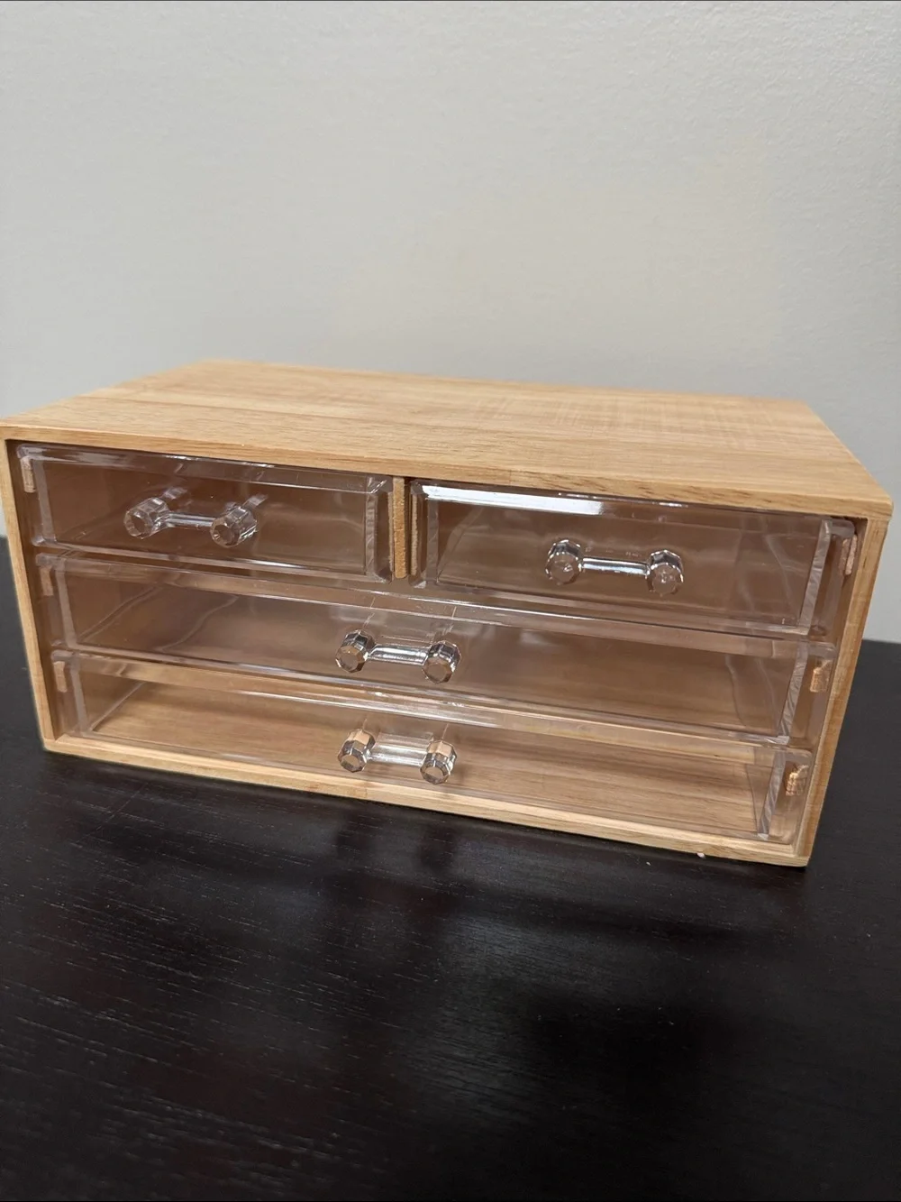 Bamboo and Clear Acrylic 4-Drawer Organizer